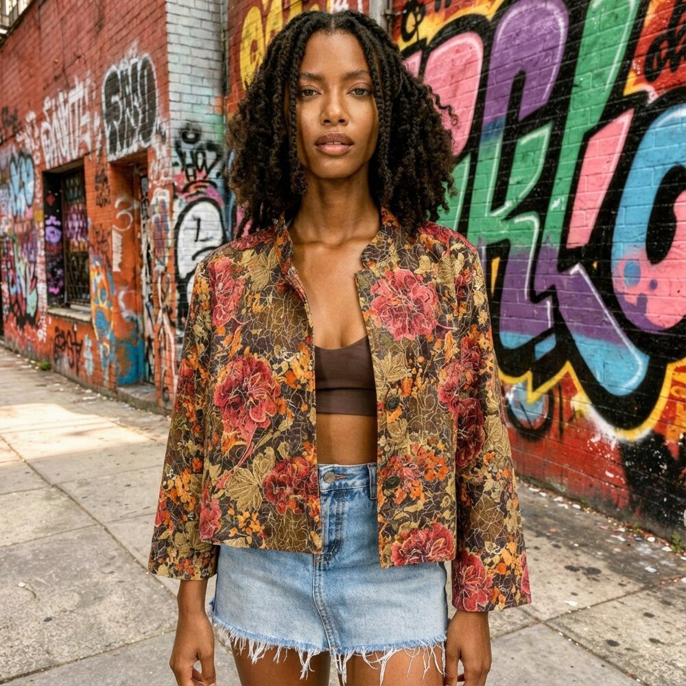 Christopher & Banks multi-color floral Quilted Jacket / Lightweight Blazer